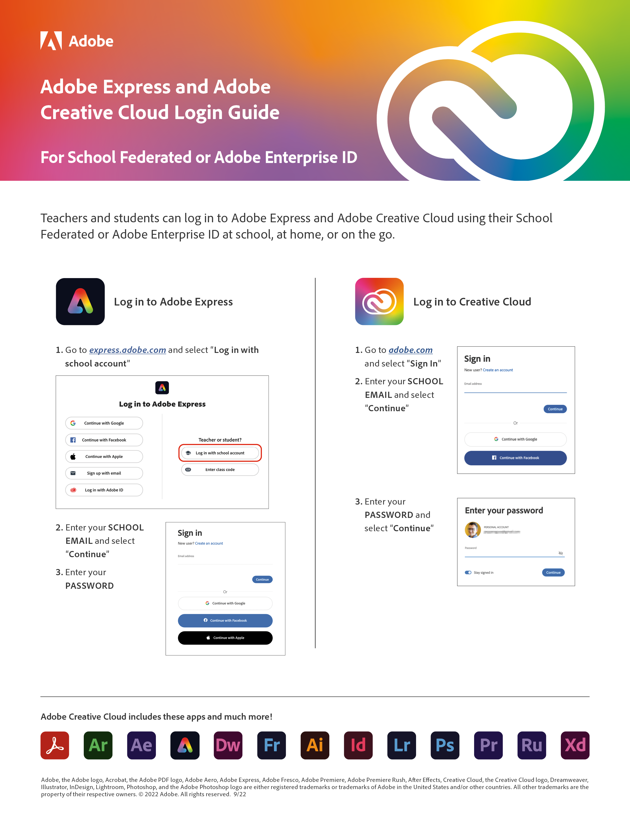 Log in to Adobe Express and Adobe Creative Cloud with Federated/Enterprise ID