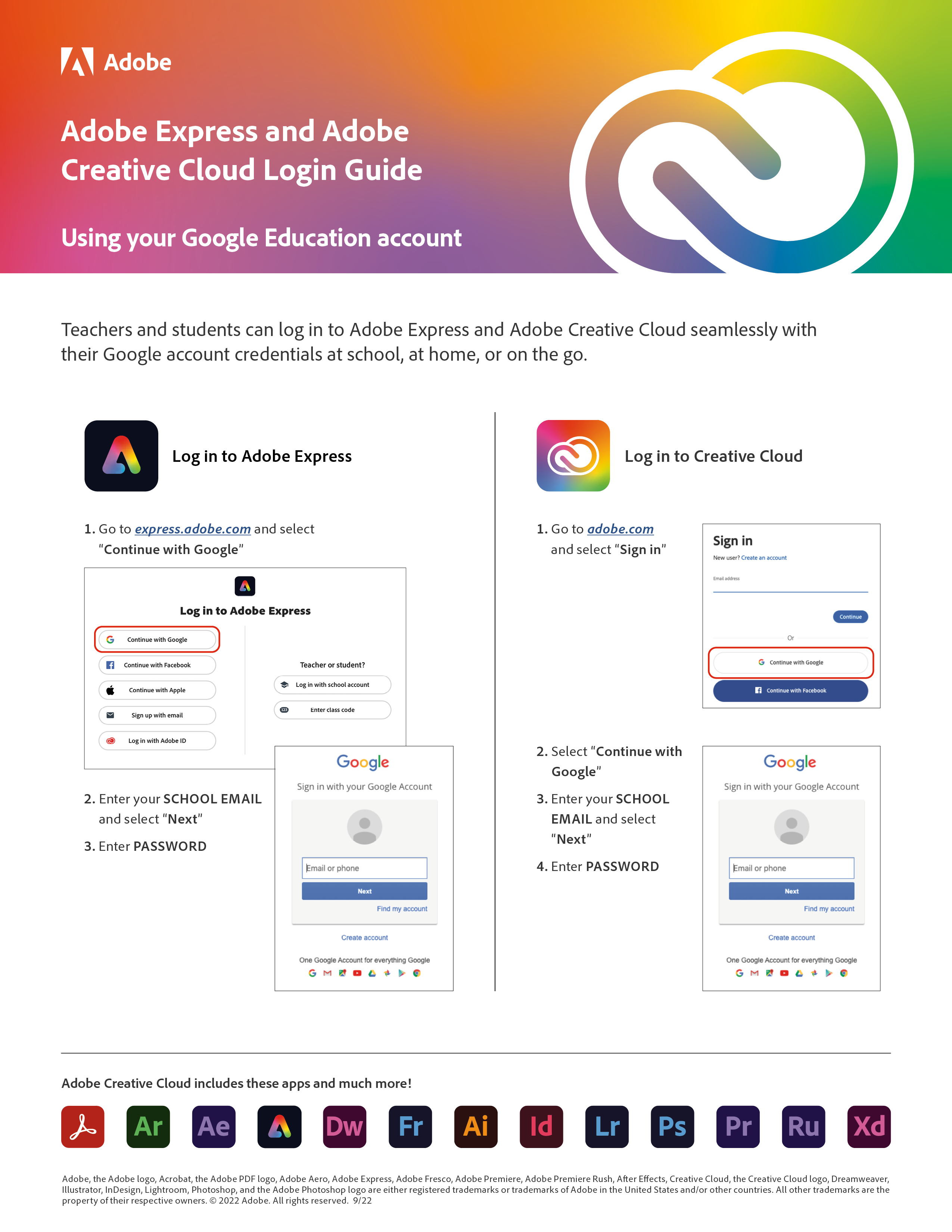 Log in to Adobe Express and Adobe Creative Cloud with Google