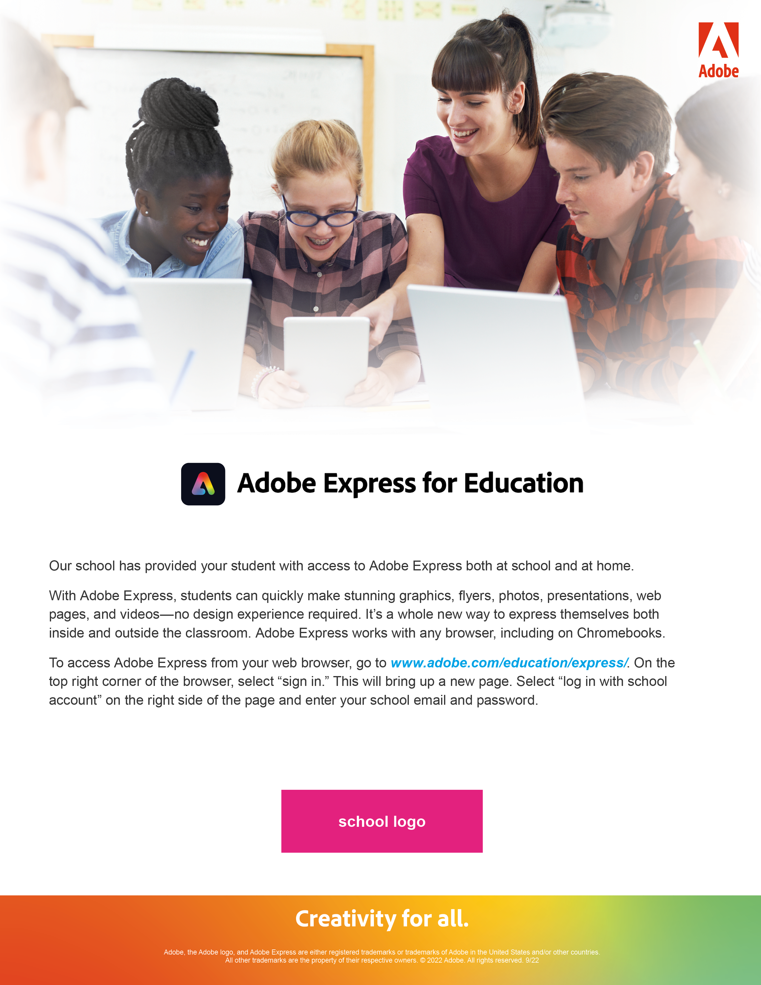 Adobe Express — with school logo